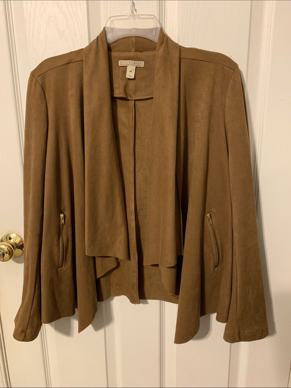 Dana Buchman Camel Brown Suede Open-Front Waterfall Jacket - size M